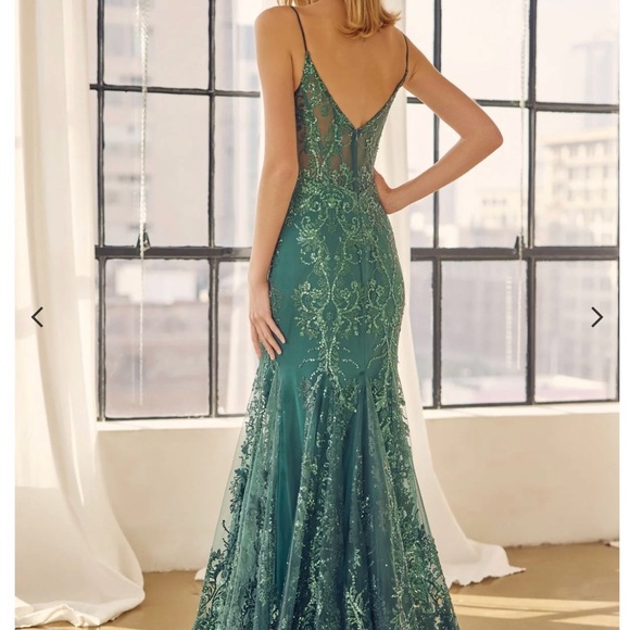 Elegant Green Lace Prom Dress - Picture 7 of 12